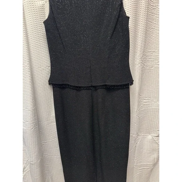 Vintage Teddi Evening Black Sparkle Dress Sleeveless Peplum Cocktail 48.5 " 8 Pe - Picture 9 of 13